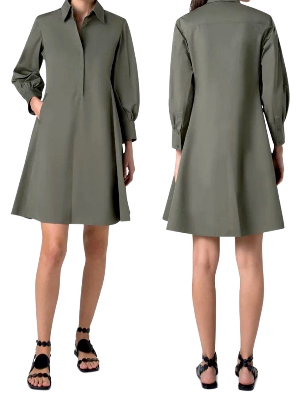 AKRIS PUNTO Long Sleeve Heavy Cotton Poplin Mini Shirtdress in Laurel - US 8